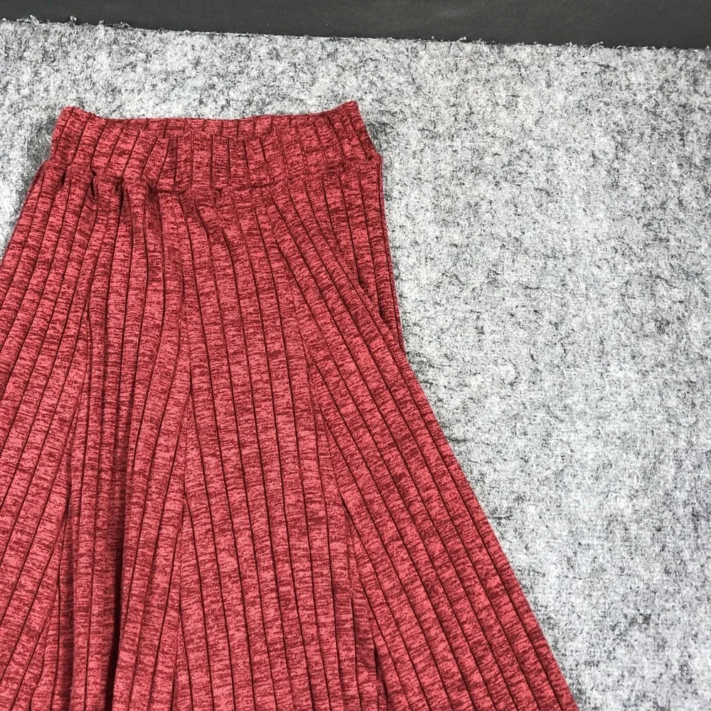 Anthropologie Skirt Womens XS Red Ribbed Knit Flare Ruffle Hem Midi Stretch Date